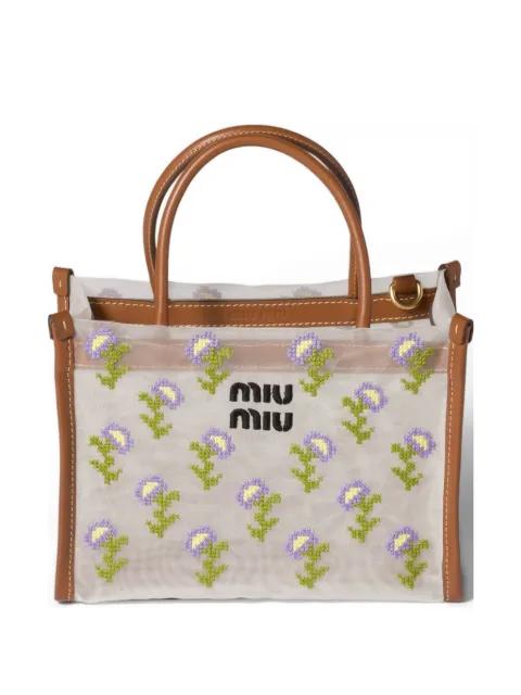 embroidered mesh top-handle bag by MIU MIU
