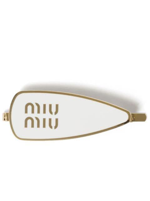 engraved-logo enamel hair clip by MIU MIU