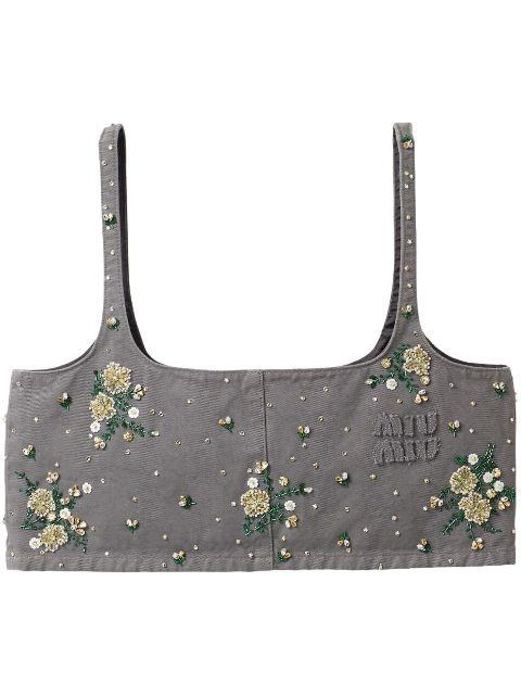 floral-embellished crop top by MIU MIU