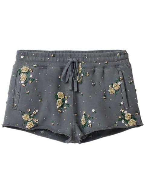 floral-embroidered cotton shorts by MIU MIU