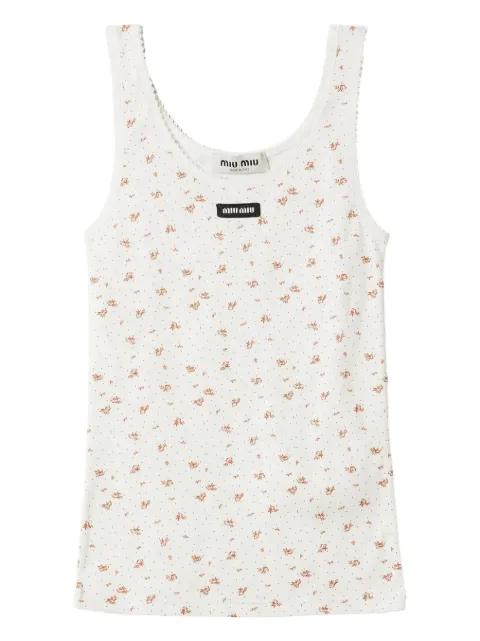 floral-pattern logo-label tank top by MIU MIU