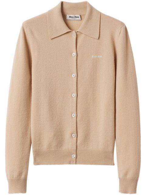 intarsia-knit logo cardigan by MIU MIU