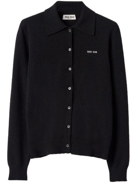 intarsia-knit logo cardigan by MIU MIU