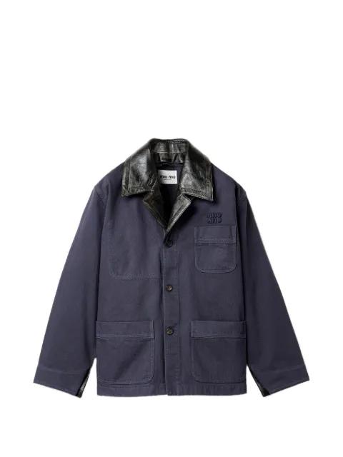 leather-collar logo-embroidered jacket by MIU MIU