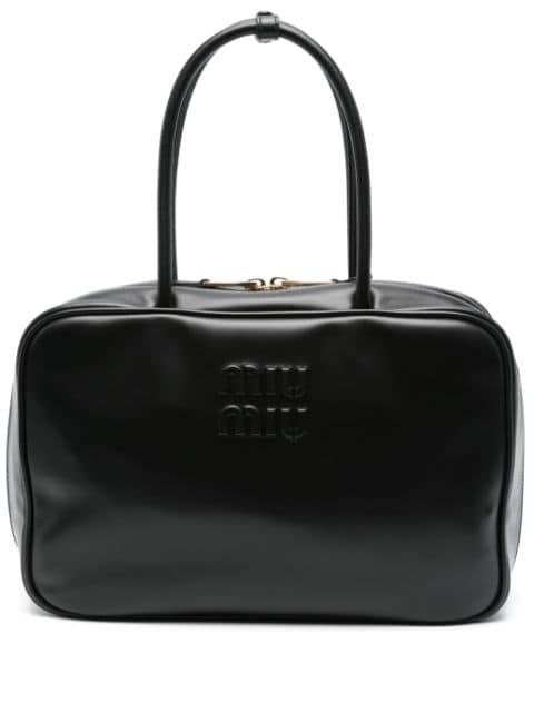 logo-embossed leather shoulder bag by MIU MIU