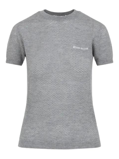 logo-intarsia T-shirt by MIU MIU