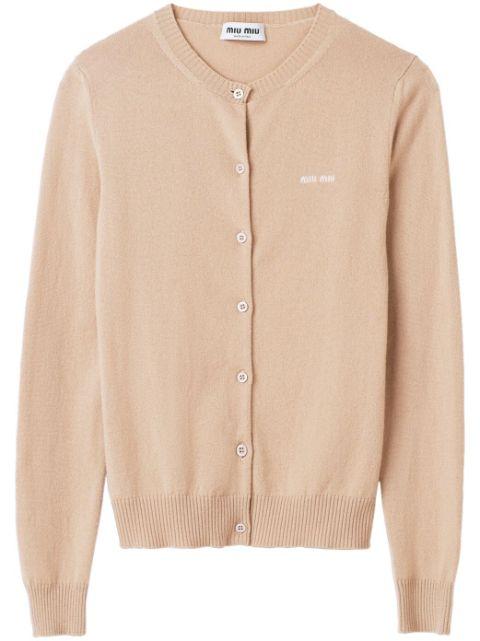 logo-intarsia fine-knit cardigan by MIU MIU