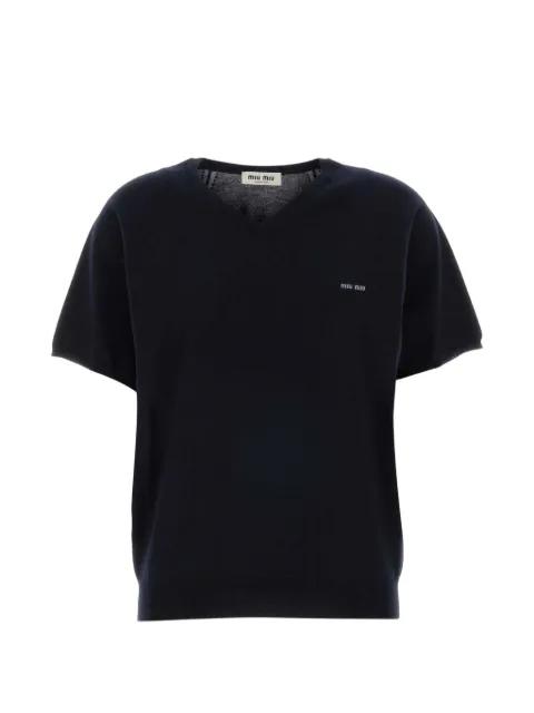logo-intarsia raglan-sleeve sweater by MIU MIU