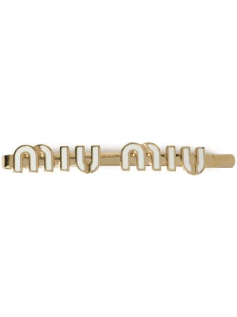 logo-lettering hairclip by MIU MIU