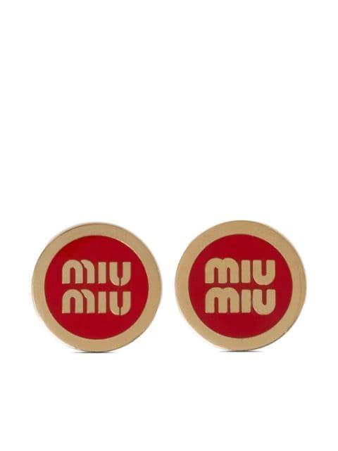 logo-lettering stud earrings by MIU MIU