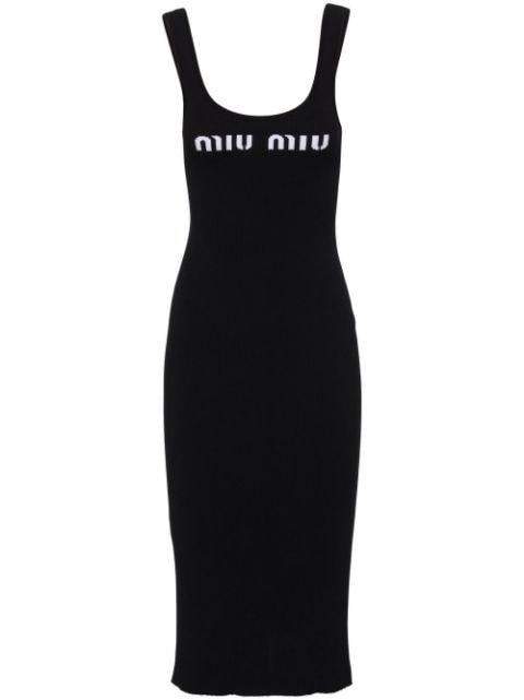 logo-print open-back dress by MIU MIU