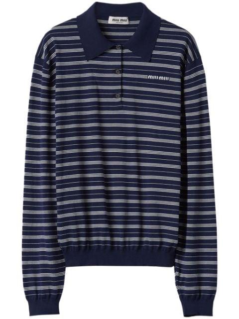 logo-print striped polo top by MIU MIU