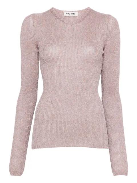 lurex-detail long-sleeve jumper by MIU MIU