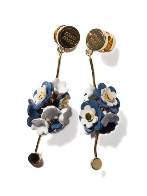 metal and leather earrings by MIU MIU
