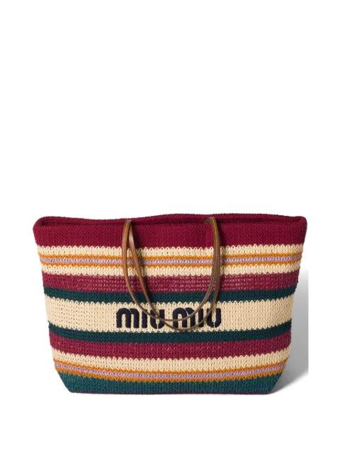 raffia-effect woven tote bag by MIU MIU