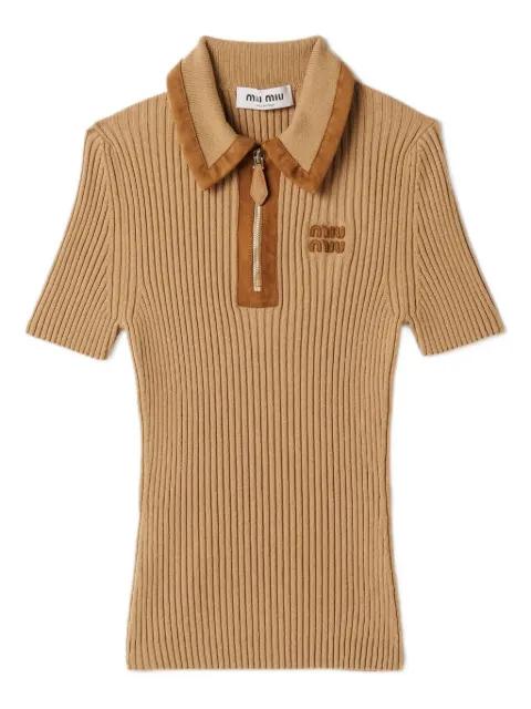ribbed knit cashmere polo sweater by MIU MIU