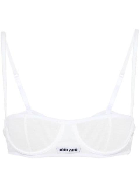 ribbed knit denim bra by MIU MIU