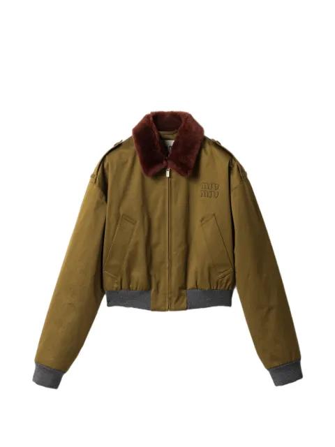 shearling-collar logo bomber jacket by MIU MIU