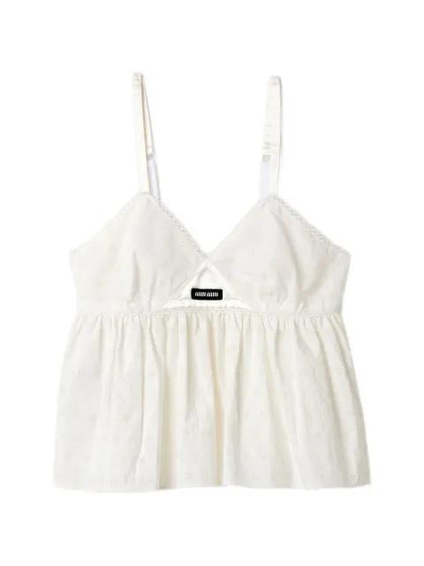 slubbed eyelet poplin top by MIU MIU