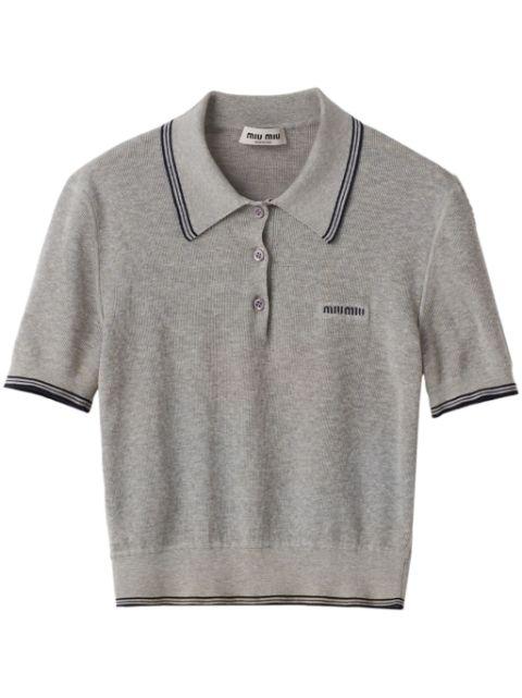 stripe-detail polo top by MIU MIU