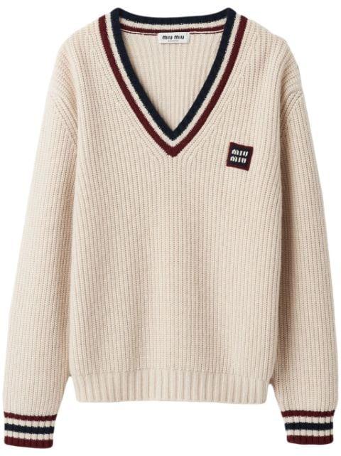 stripe-trim cashmere jumper by MIU MIU