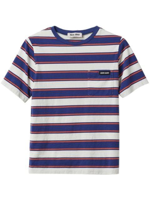 striped cotton T-shirt by MIU MIU
