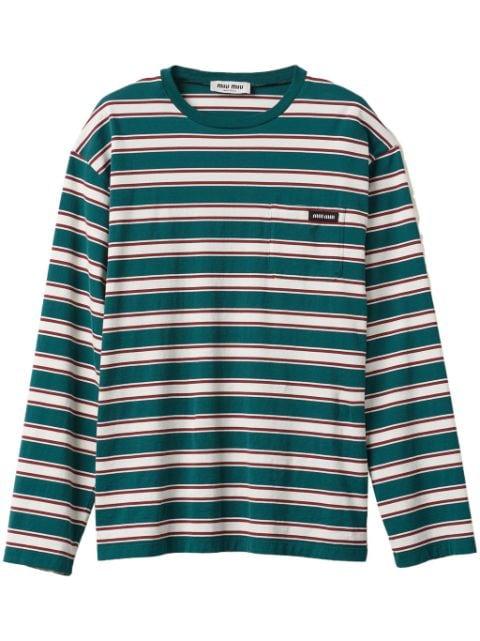striped cotton T-shirt by MIU MIU
