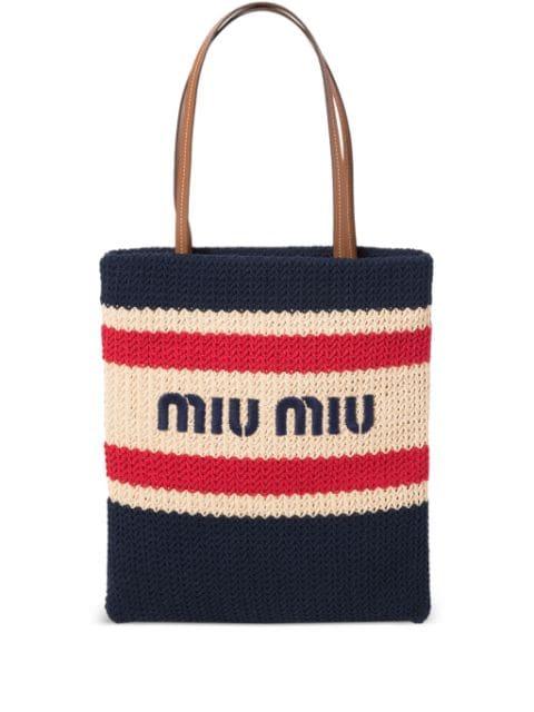 striped crochet tote bag by MIU MIU