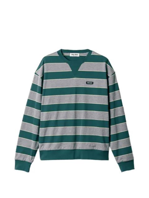 striped logo-patch sweatshirt by MIU MIU