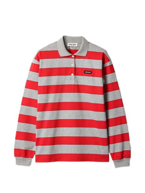 striped long-sleeve polo shirt by MIU MIU