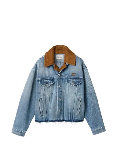 washed denim and suede blouson jacket by MIU MIU