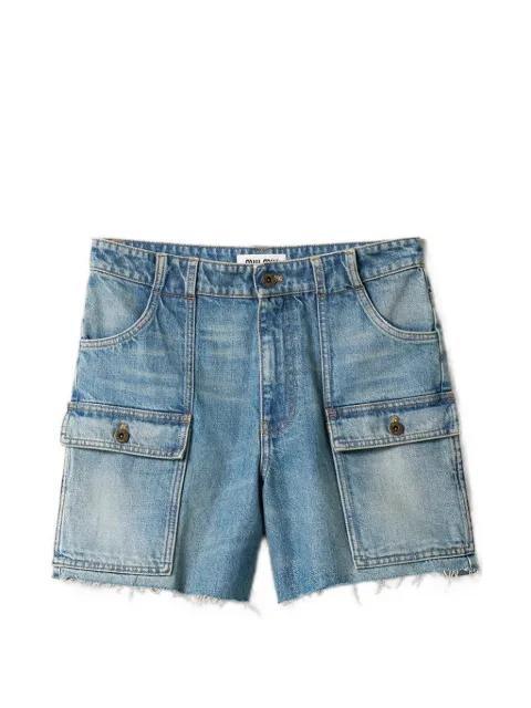 washed patch-pocket denim shorts by MIU MIU