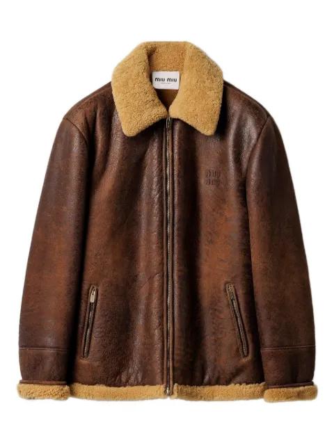 waxed shearling blouson jacket by MIU MIU
