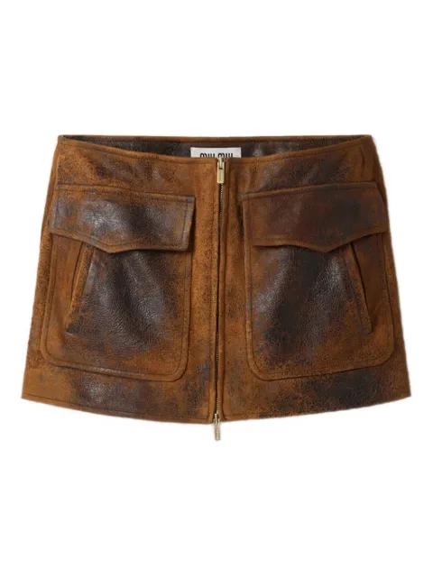 waxed suede leather mini-skirt by MIU MIU