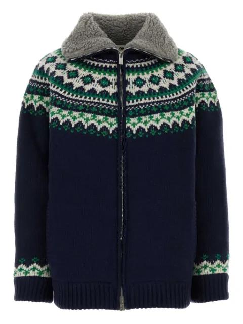 wool and fleece cardigan with zipper by MIU MIU
