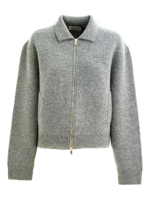 zip-up embroidered cardigan by MIU MIU