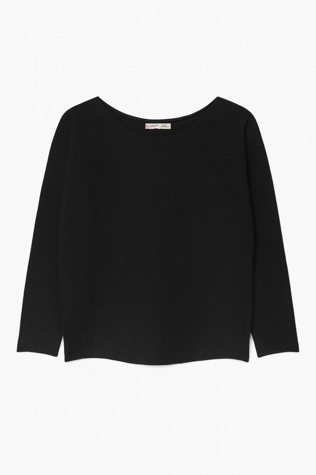 Boat Neck Ribbed Knit Sweater by MIXRAY