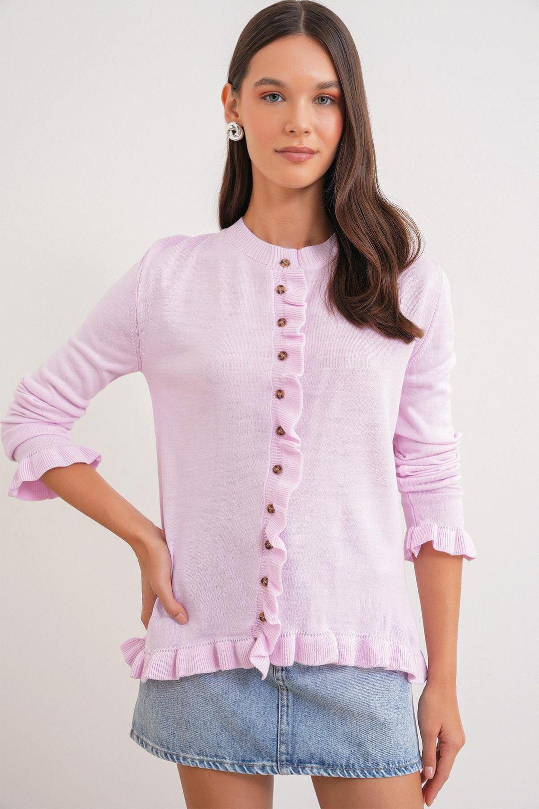 Frilly Ribbed Knit Cardigan by MIXRAY
