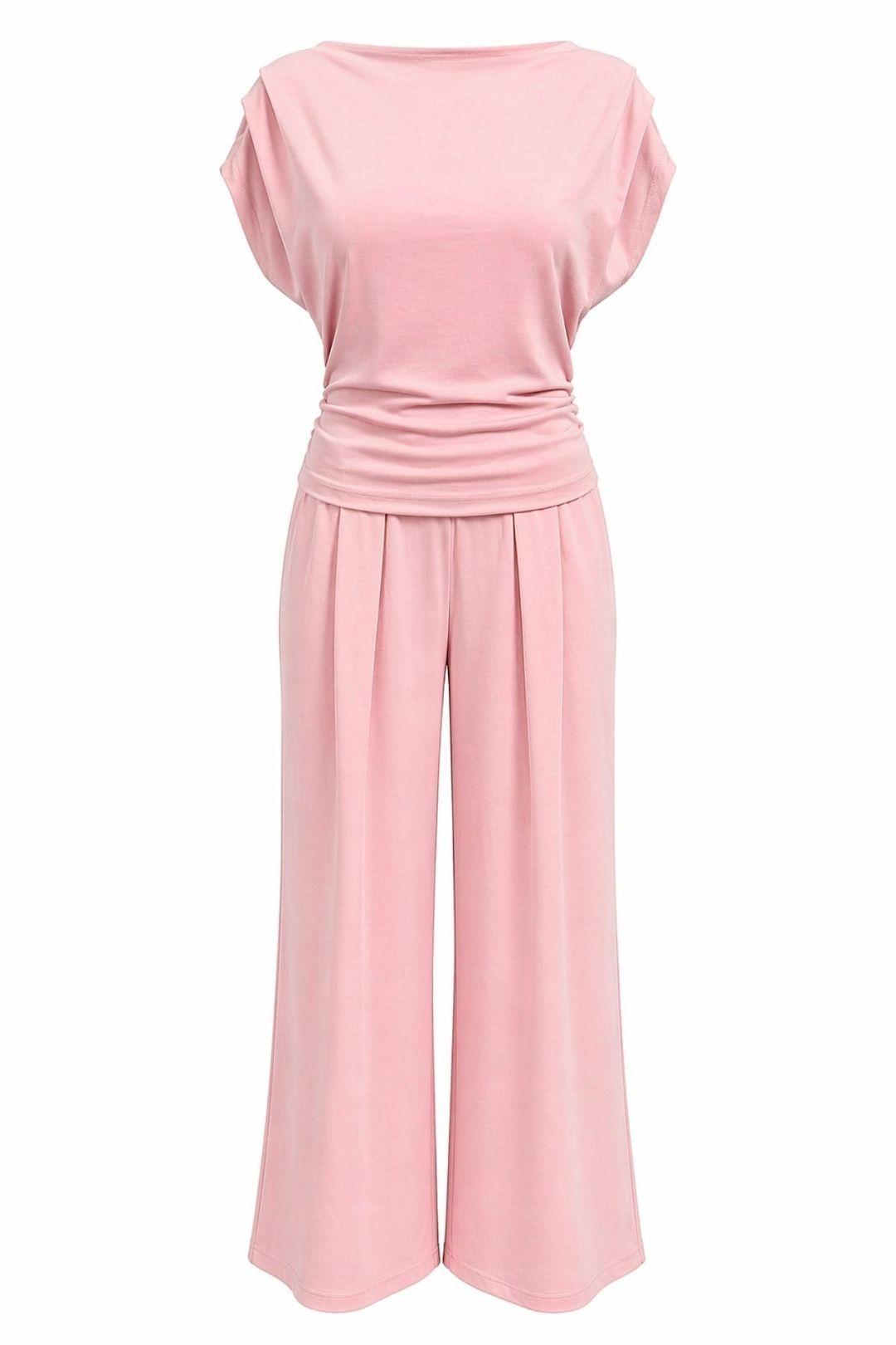 High Waist Wide Leg Knit Co-Ord Set with Boat Neck by MIXRAY