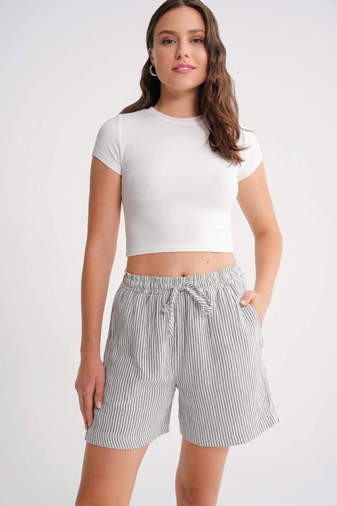 High-Waisted Striped Wide Leg Shorts by MIXRAY