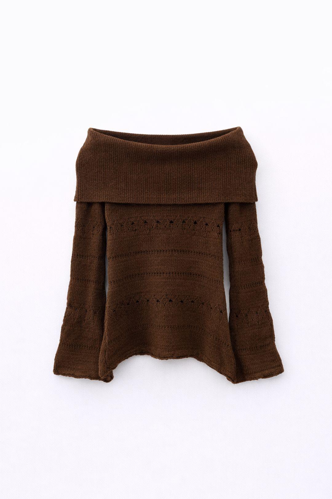 Off Shoulder Textured Ribbed Sweater with Cut Out Details by MIXRAY