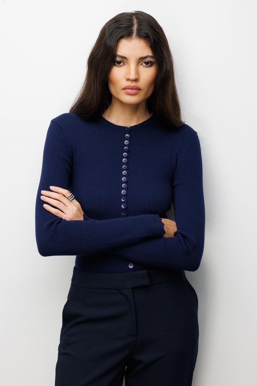 Ribbed Knit Buttoned Cardigan by MIXRAY