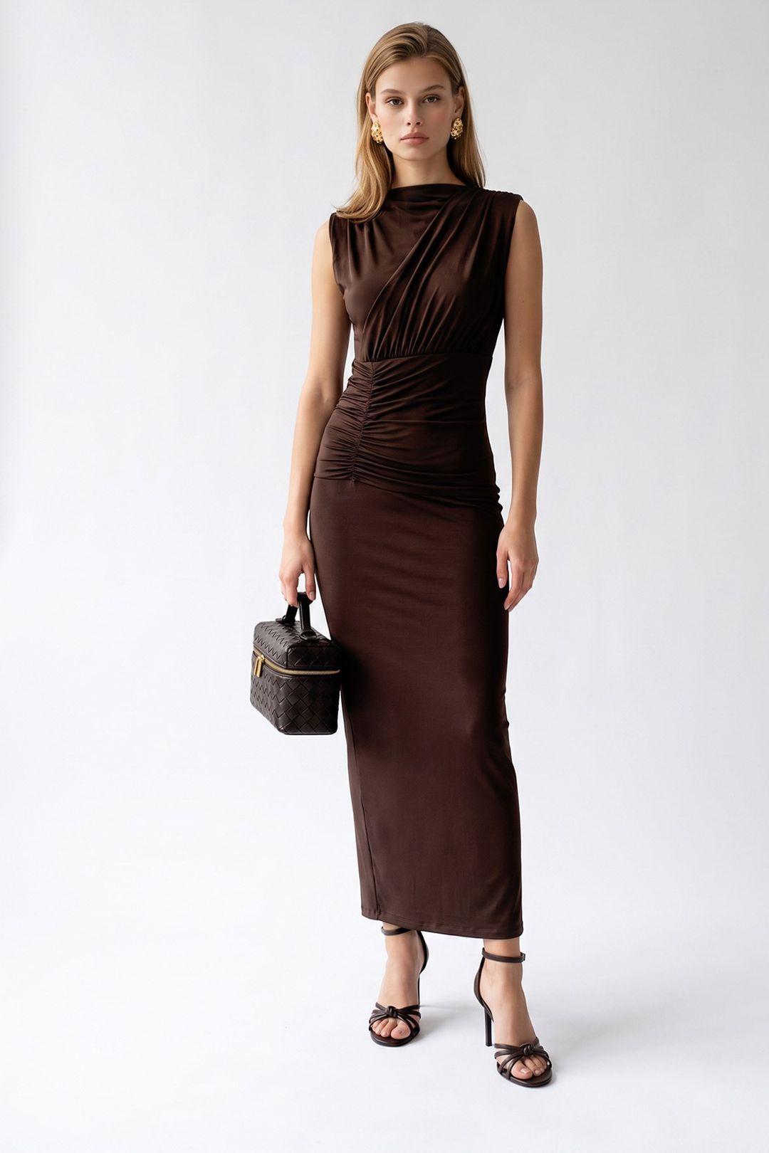 Sleeveless Bodycon Maxi Dress With Cowl Neck by MIXRAY