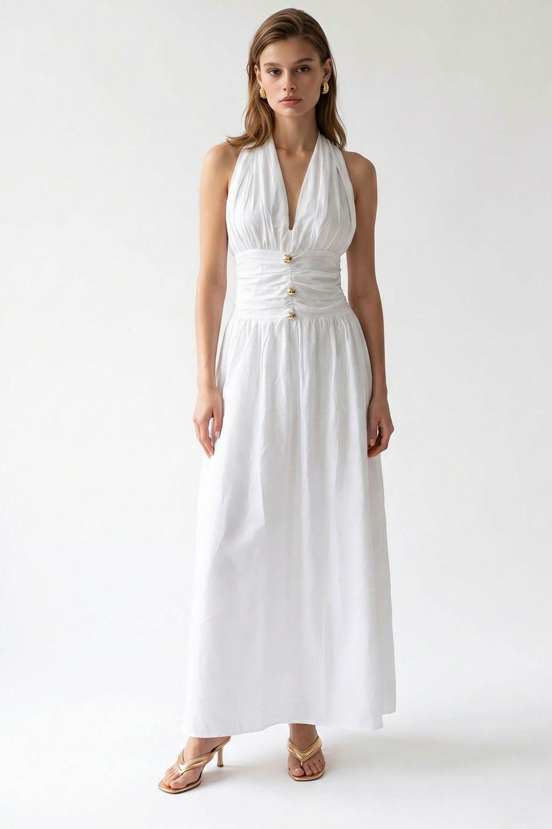 Women's Cotton Poplin Halter Maxi Dress by MIXRAY