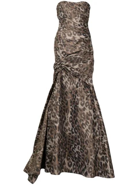 cold-shoulder leopard print gown by ML MONIQUE LHUILLIER