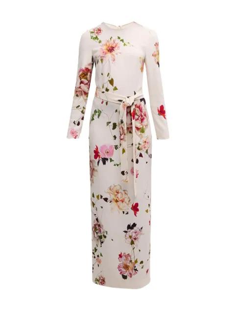 floral-print belted gown by ML MONIQUE LHUILLIER