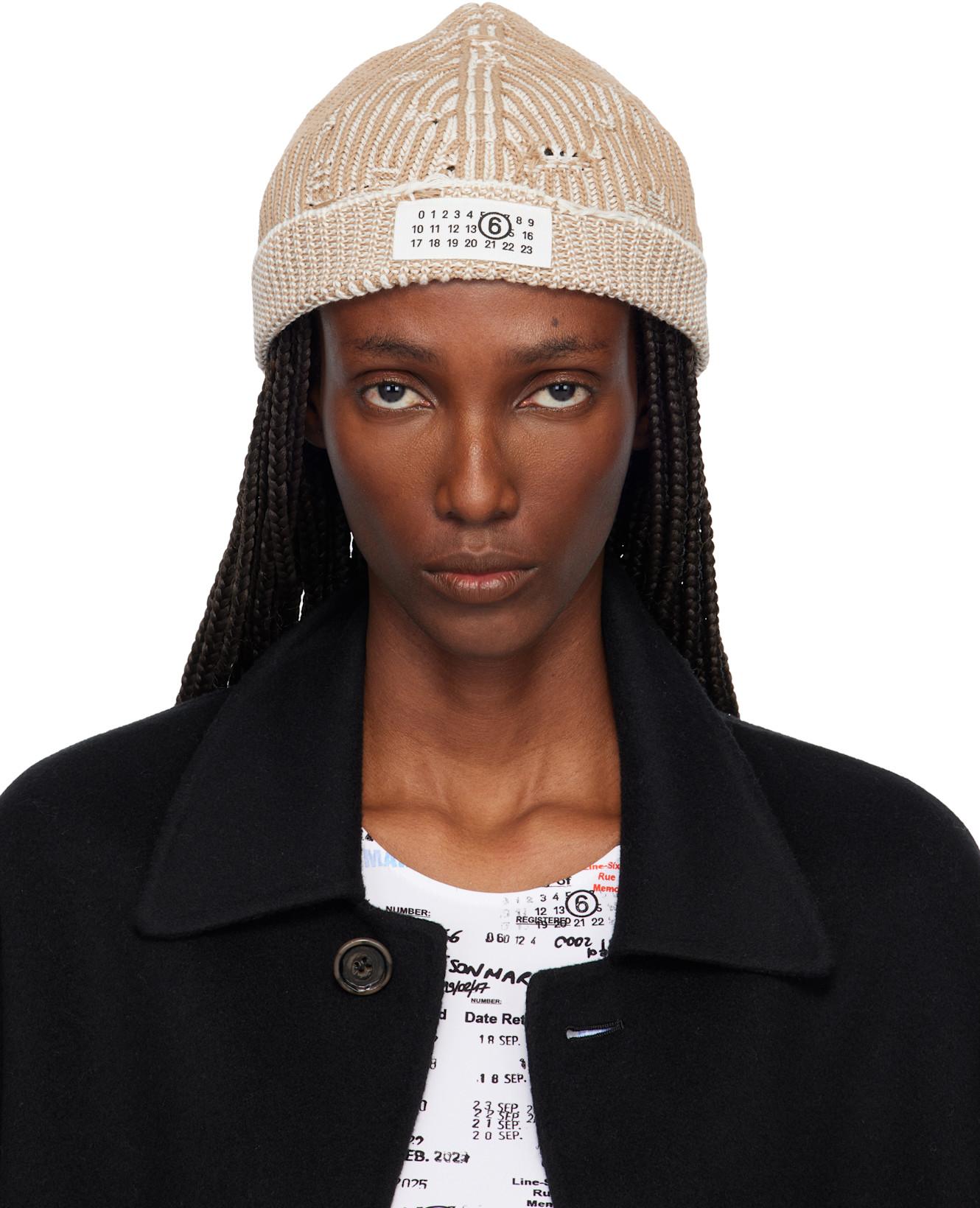 Beige Amended Optical Ribs Beanie by MM6 MAISON MARGIELA