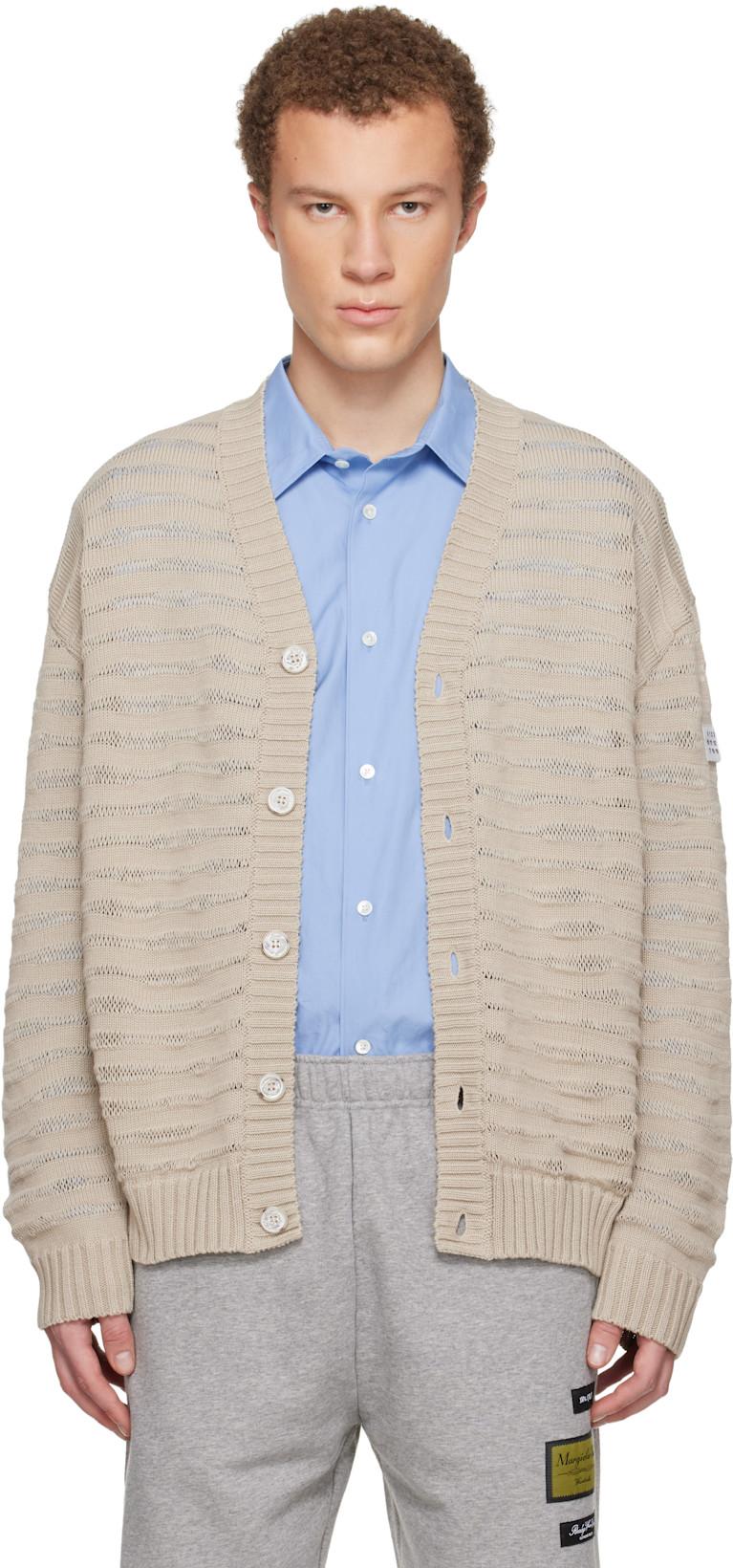 Beige Open-Knit Stripe Cardigan by MM6 MAISON MARGIELA