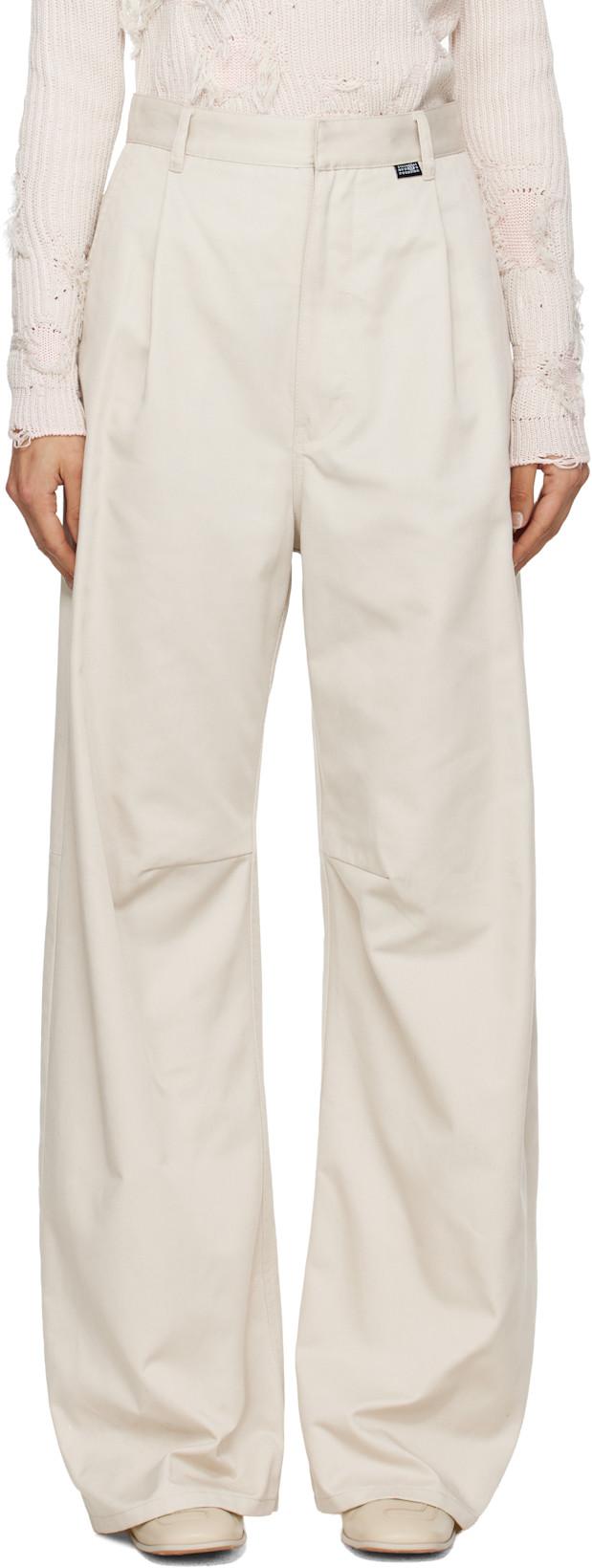 Beige Wide Leg Twill Trousers by MM6 MAISON MARGIELA
