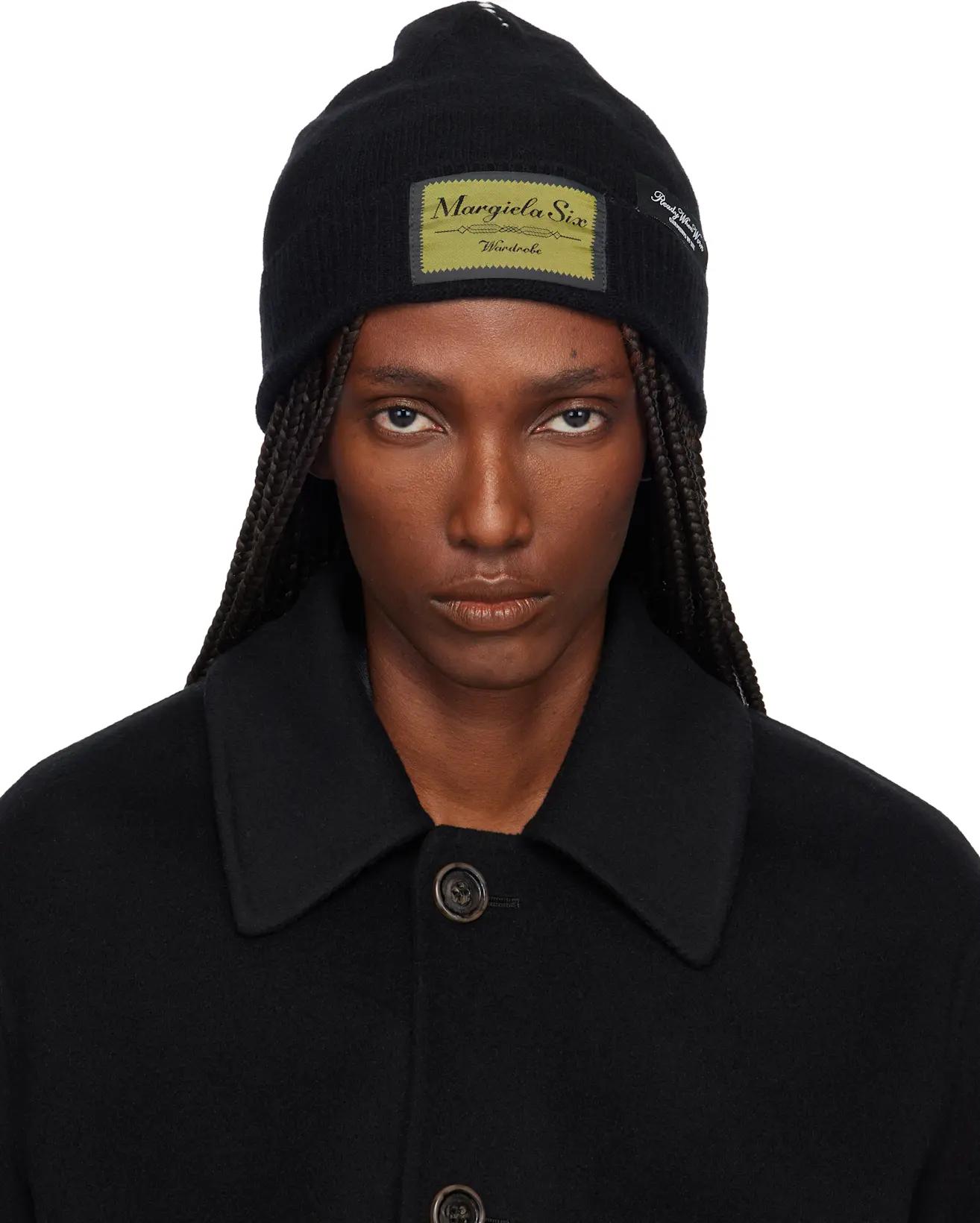 Black Access Labels Story Beanie by MM6 MAISON MARGIELA